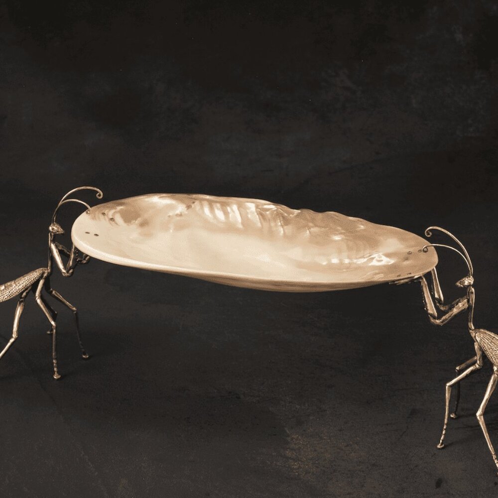 Silver Plated Praying Mantis with Kabibi Shell